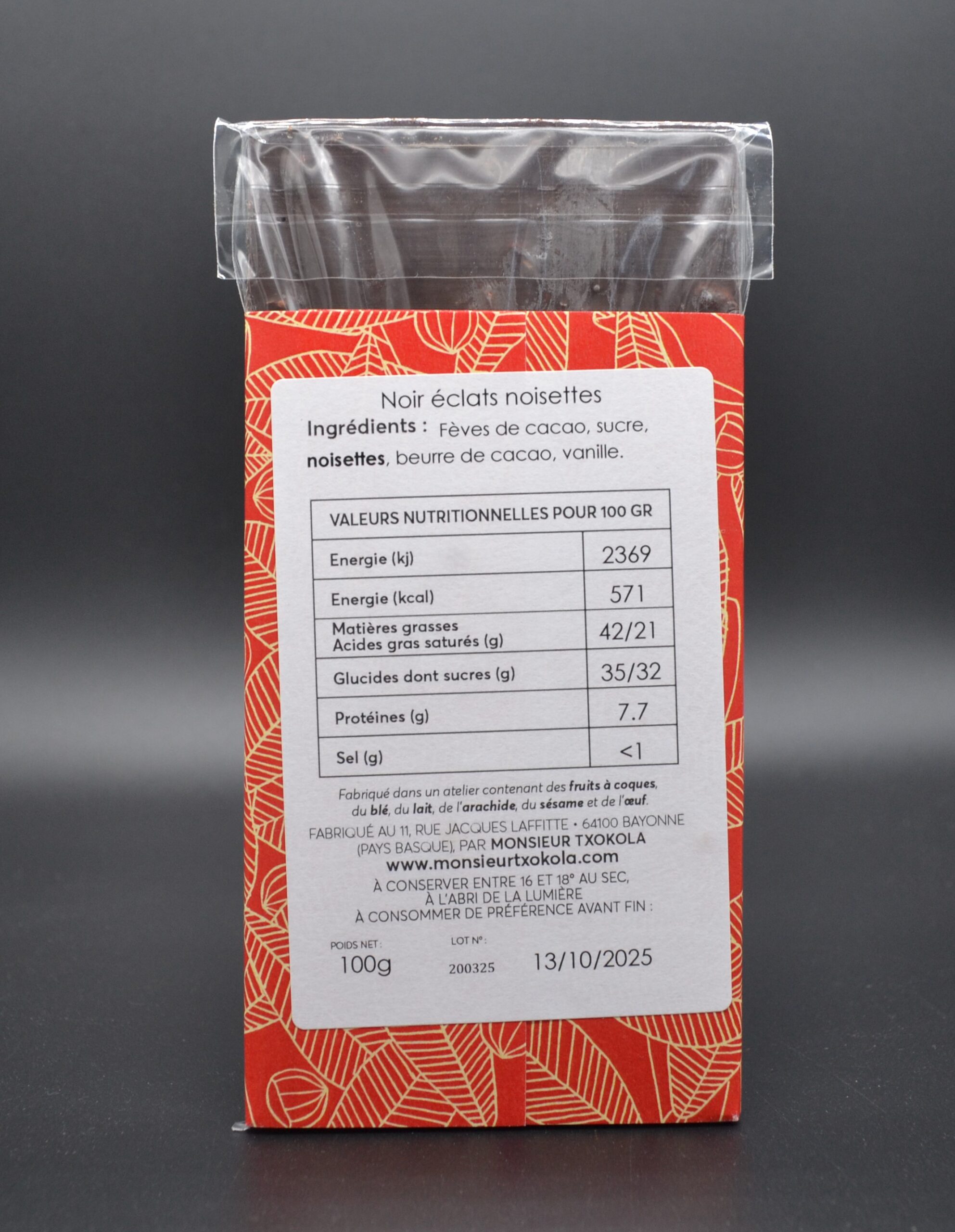 Choc noir noisette verso